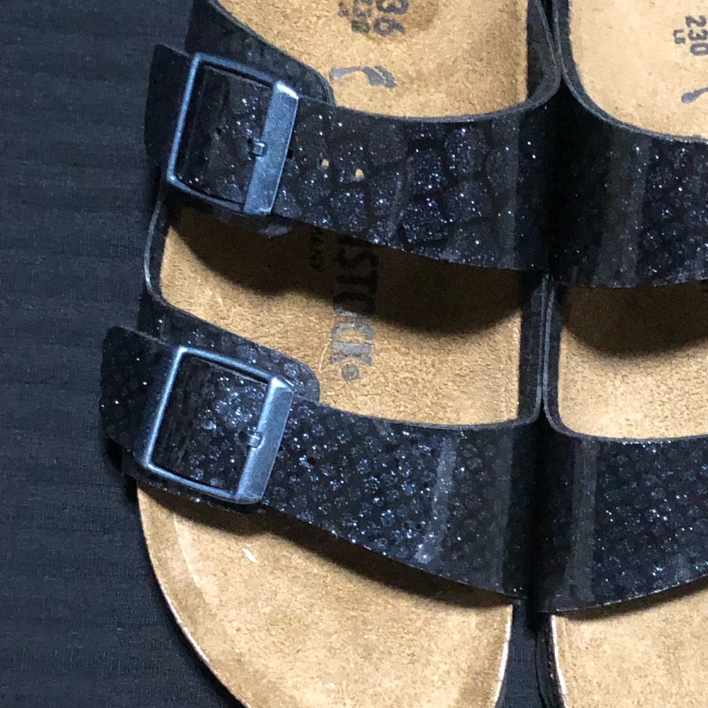 Birkenstock Arizona Sandals Shiny Magic Snake Glitter Black Blue Womens, Size 5 - Picture 2 of 6